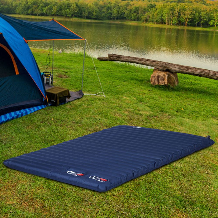 Inflatable Double Mattress - Outdoor Camping Bed for Travel - Blue - Outsunny