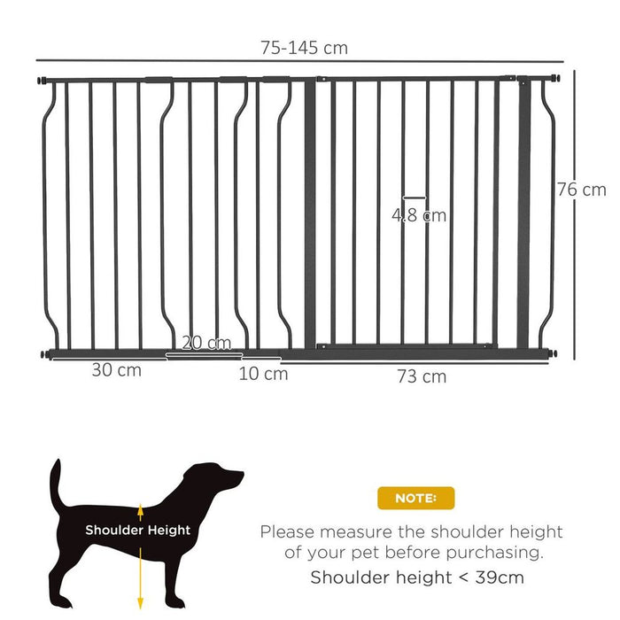 Premium Expandable Pet Safety Gate with Door - Pressure Fit, 75-145cm Width, Black