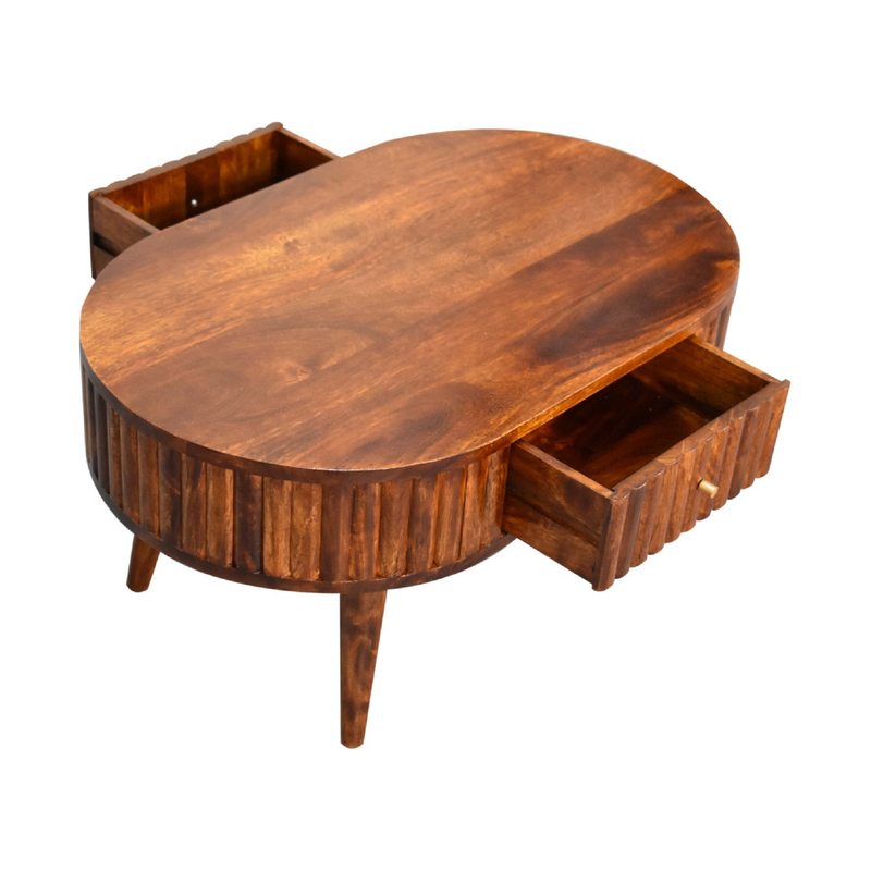 Artisan Furniture Solid Wood Stripe Chestnut Coffee Table, 2 Drawers, Dark Brown