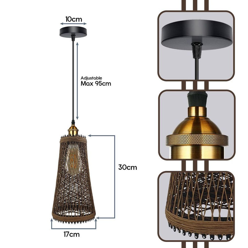 Vintage Industrial Style Pendant Light Shade - Natural Rattan Wicker - High Quality - Perfect for Home Decor & More!