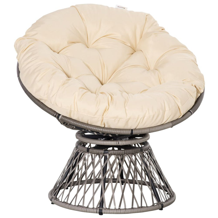 360 Swivel Rattan Papasan Chair: Outdoor Comfort with Padded Cushions Beige