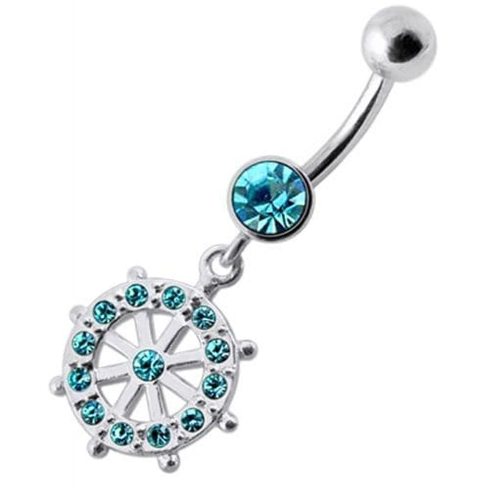 Fancy CZ Jeweled Life Of Circle Dangling Banana Navel Belly Ring