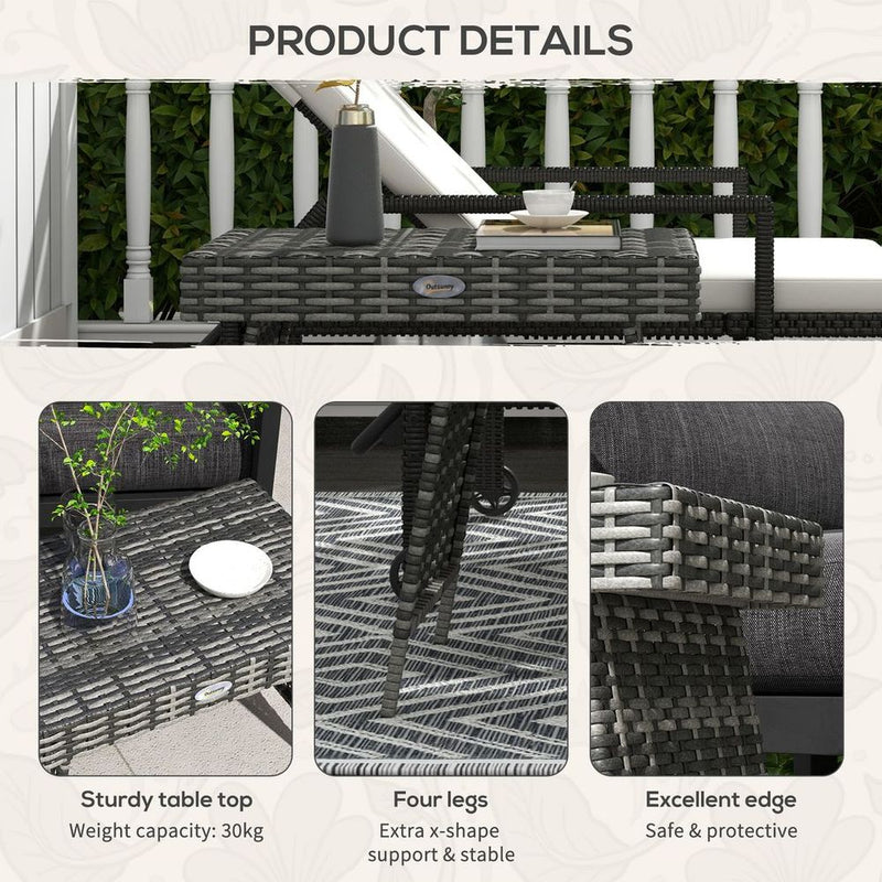 Outsunny Foldable Outdoor Coffee Table, Metal Frame Rattan Side Table, Grey
