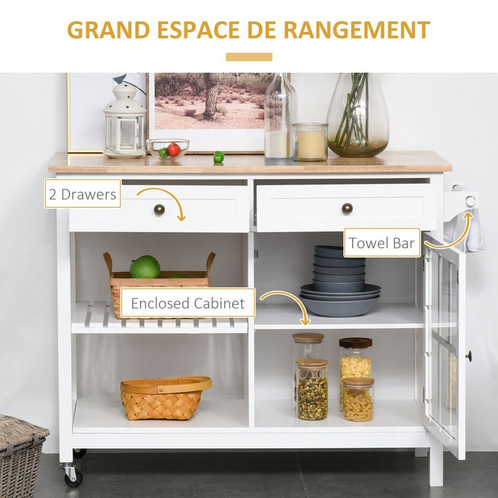 Modern Kitchen Island Wheels Kitchen Trolley Storage Cart 2 Drawers White