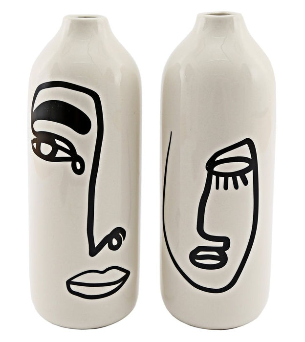 Set of 2 Monochrome Face Ceramic Vases