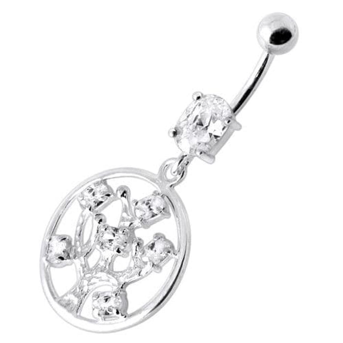 Jeweled Dangling Round Frame Belly Bar