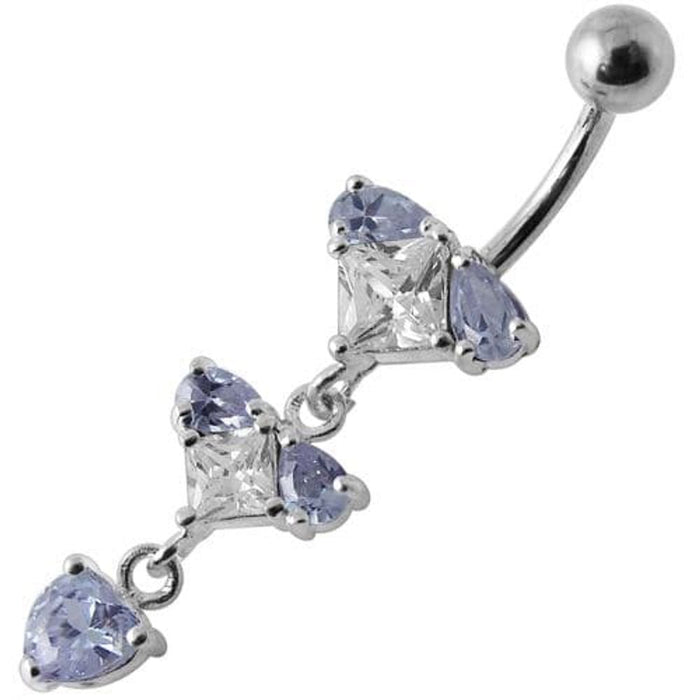 Silver Fancy Studded Jeweled Dangling Belly Ring