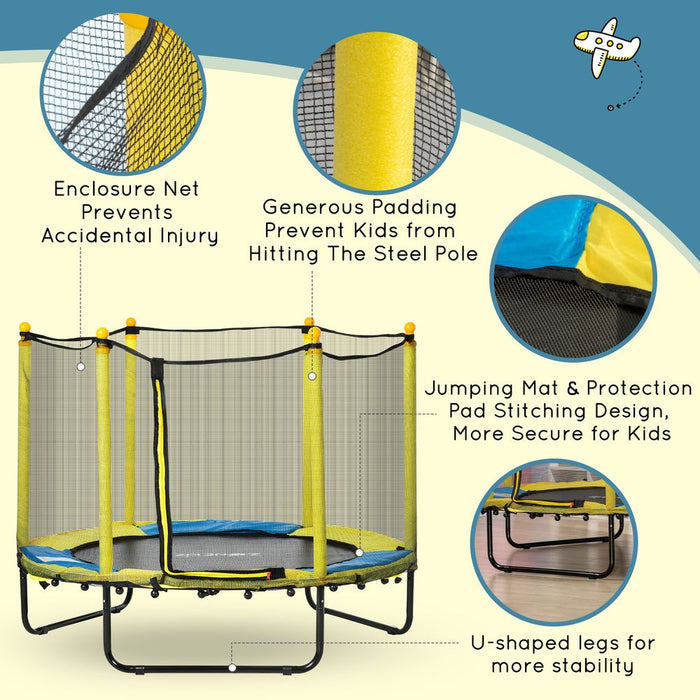 4.6FT Kids Trampoline with Enclosure, for Kids 1-10 Years - Yellow