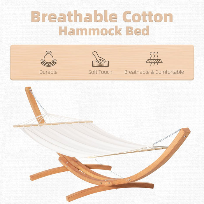 Premium Outdoor Garden Hammock & Wooden Stand - Swing & Relax in Comfort with Sturdy White Bed