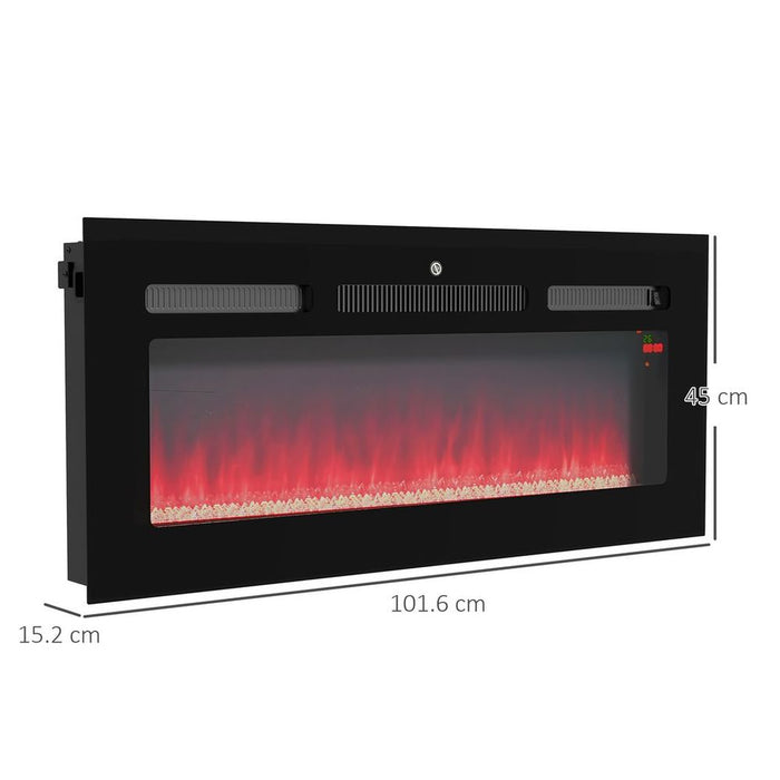 HOMCOM 102cm Electric Fireplace Recessed and Wall Mounted Electric Fire Black