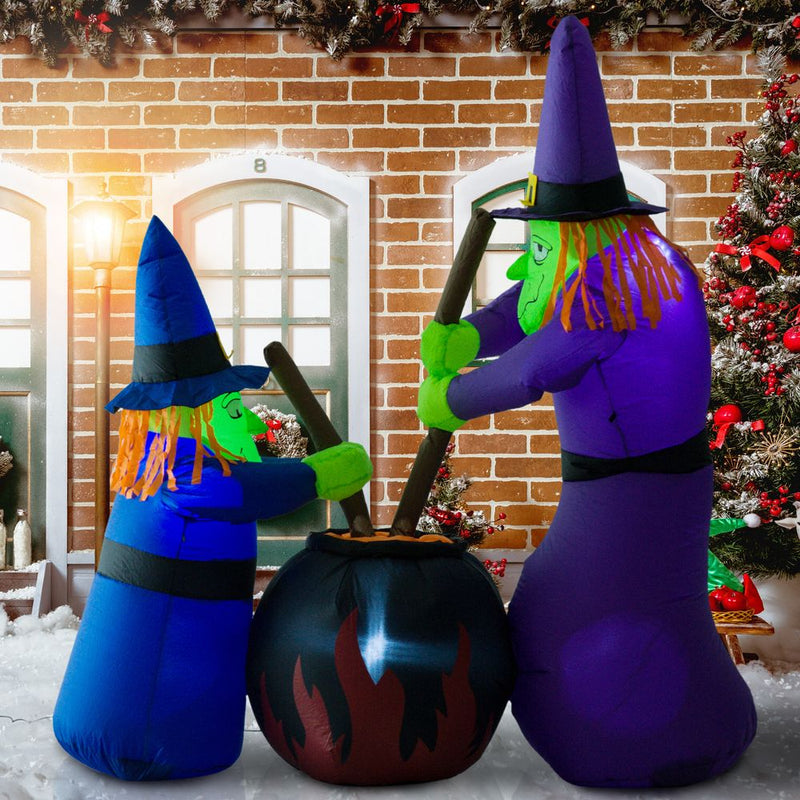 1.8m Inflatable Halloween Lawn Deco with LED Witches Around A Black Cauldron