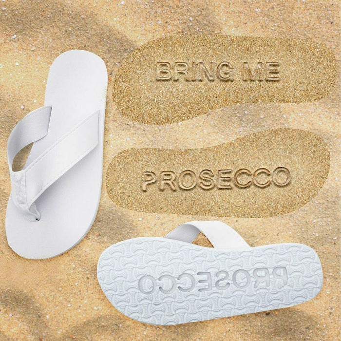 Flo "Bring me Prosecco" Sand Imprint Flip Flops - White, Small