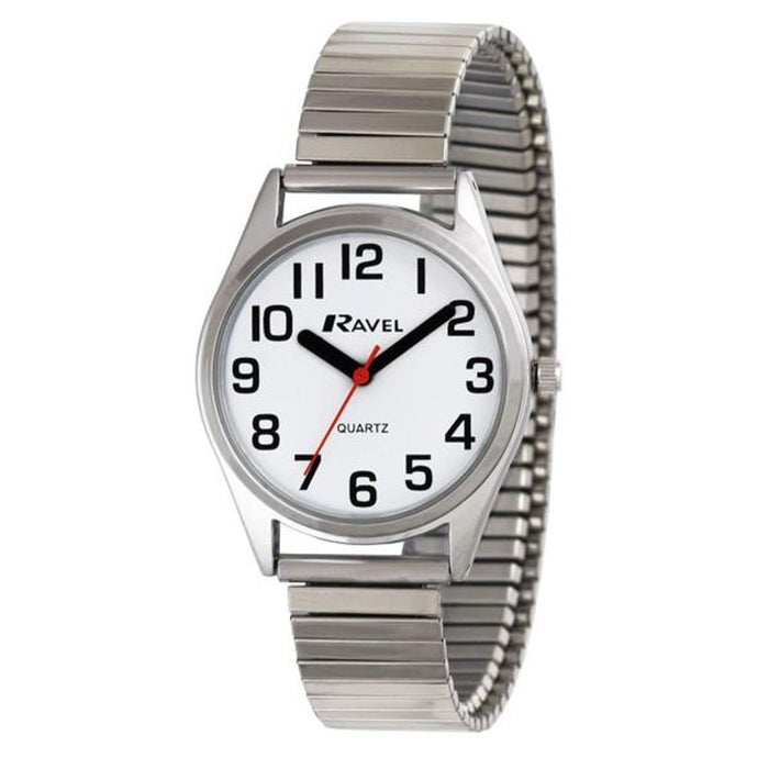 Ravel Mens Bold Easy Read Expander Bracelet Watch Silver R0225