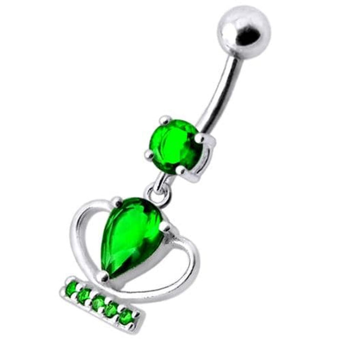 Silver Fancy Jeweled Cup Dangling Bar Belly Ring