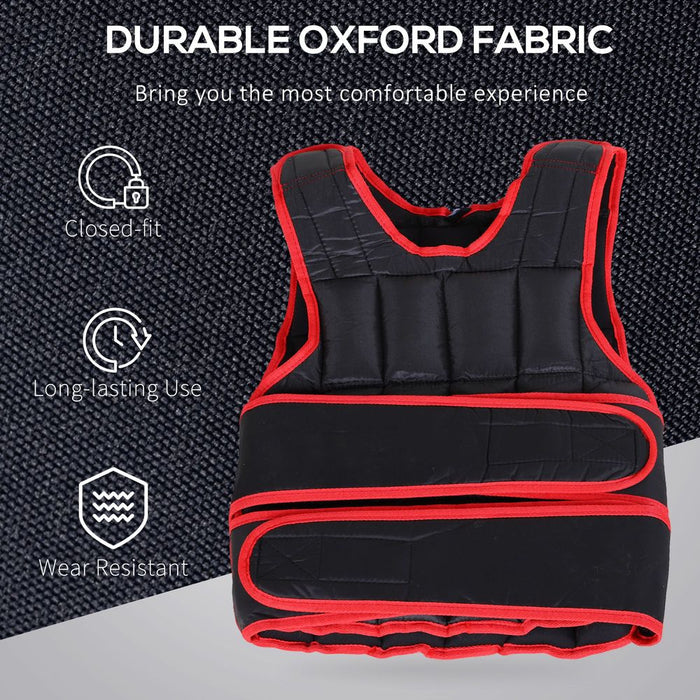 20KG Adjustable Weight Vest with Velcro Fastenings - Running, Gym, Training, Weight Loss - High Quality HOMCOM