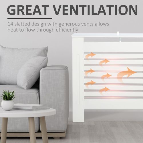 HOMCOM Modern Radiator Cover Cabinet Slatted Design MDF White Medium