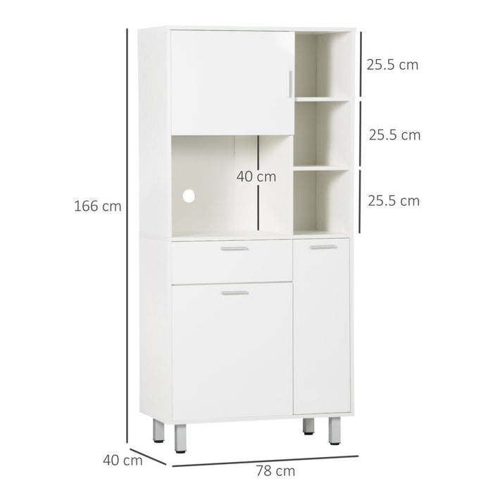 Kitchen Cupboard, Storage Cabinet with Shelves and Drawer, 166cm, White