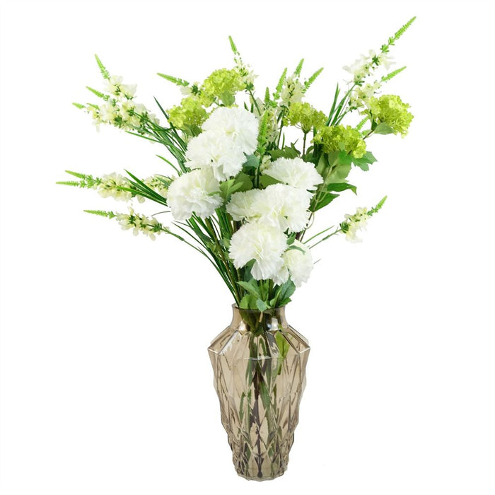 Captivating 80cm White Artificial Carnation and Larkspur in Glass Vase