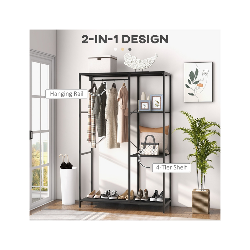 HOMCOM Coat Rack Stand - Hanging Rail & Storage Shelves - Black - Buy Now!
