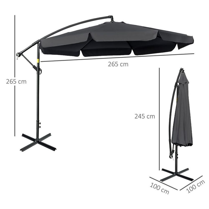 Premium 2.7m Garden Cantilever Parasol Sun Shade - Crank - High Quality - Black