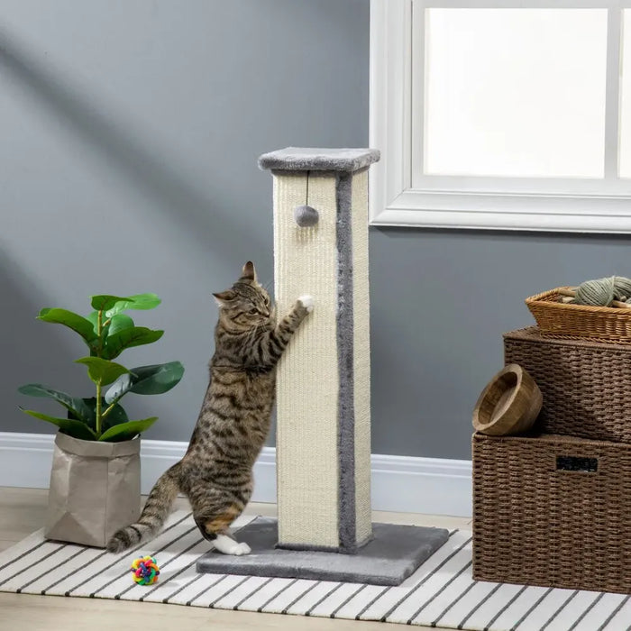 Cat Scratching Post 81cm Cat Scratcher w/ Natural Sisal Rope Hanging Ball Grey