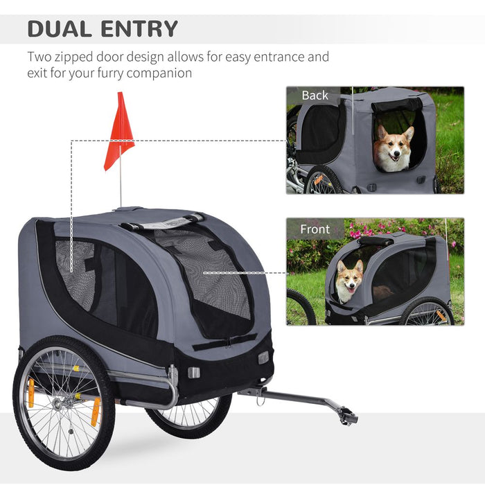 PawHut Steel Dog Bike Trailer Pet Cart Carrier for Bicycle Kit Water Resistant with Hitch Coupler Travel Grey and Black