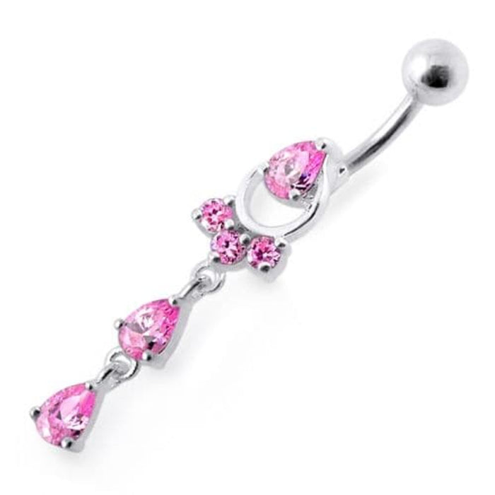 Fancy Jeweled Pear Shape Dangling Belly Ring