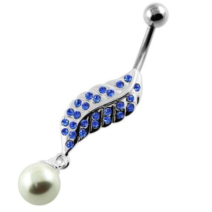 Multi Jeweled Leaf with Pearl Belly Button Piercing