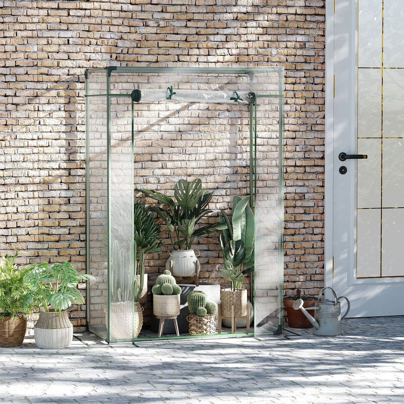 Outsunny Mini Greenhouse - Steel Frame, PE Cover, Roll-up Door - 100 x 50 x 150cm