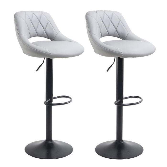 Premium Grey Faux Leather Barstool Set - Stylish & Sturdy with Adjustable Height & Matt Black Leg