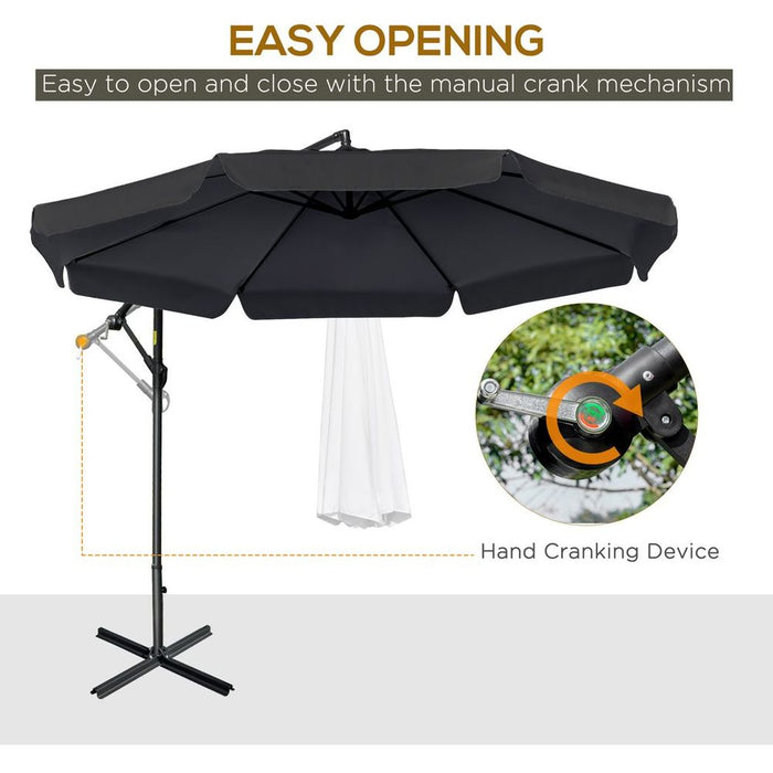 Premium 2.7m Garden Cantilever Parasol Sun Shade - Crank - High Quality - Black