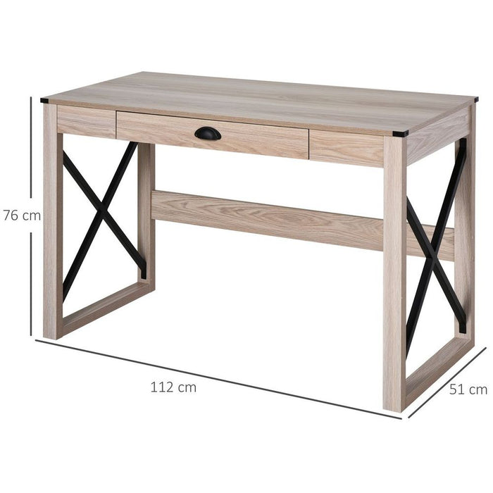 Premium Steel-Framed Retro Work Desk | Drawer | Natural Finish | Home Office | Professional Quality