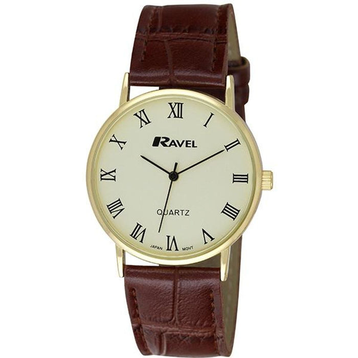 Ravel Men's Classic Strap Watch - Brown Croc/Gold/Roman Numerals - R0129.12.1