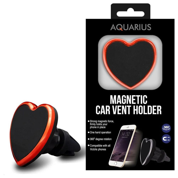 Aquarius Magnetic Heart Phone Car Mount, Firm Grip, Red: Universal, 360° Rotation, Compatible with iPhone & Samsung