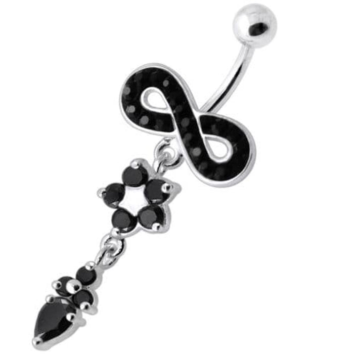 Jeweled Infinity Flower Dangling Navel belly bar