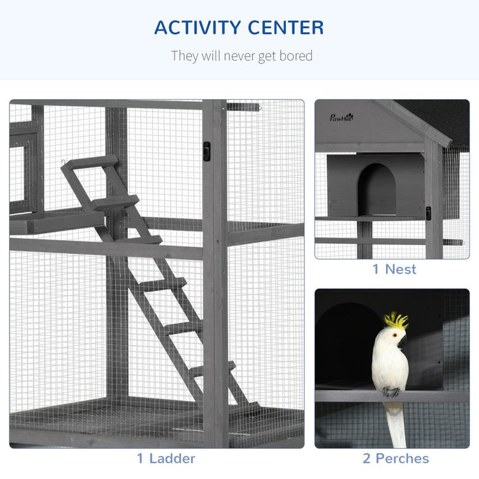 Bird Cage Wooden Aviary for Canary Cockatiel Parrot w/ Wheels Tray