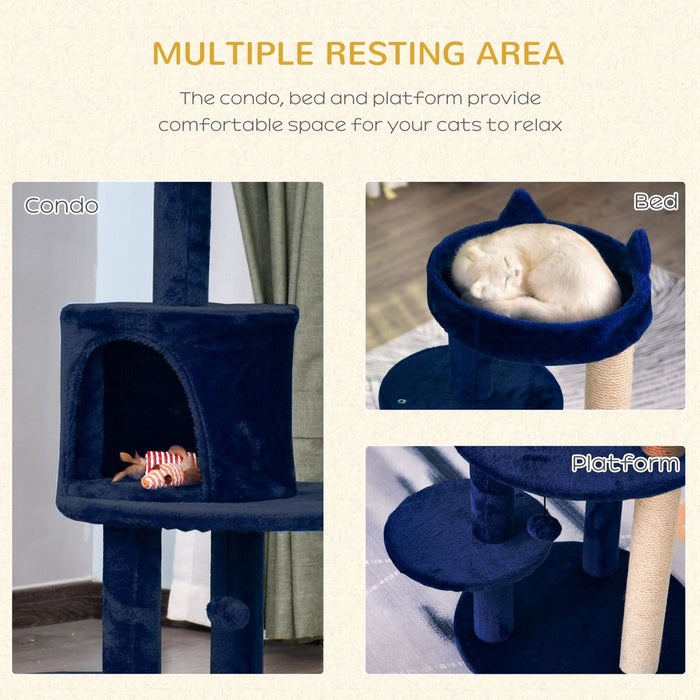 Ultimate Cat Playground - 104cm Tower, Scratching Posts, Ear Perch, House - Blue