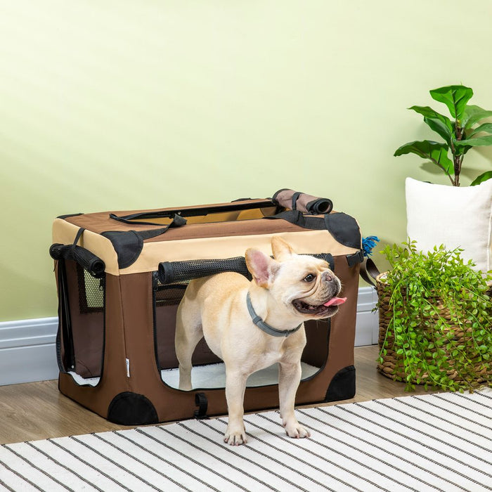 Convenient 60cm Foldable Pet Carrier for Dogs & Cats - Brown Pawhut