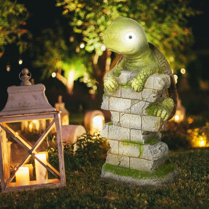 Vivid Tortoise Garden Statue w/ Solar LED Light - Outdoor Ornament, Weather-Resistant