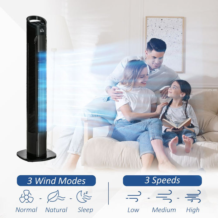 Tower Fan, 3 Speed 3 Mode, Timer, Oscillation, Controller – Black, 9 Setting. Stay cool and comfortable.