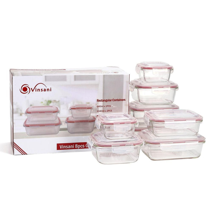 8-Pack Glass Food Containers - Airtight, Heat Resistant, BPA-Free - Perfect for Meal Prep & Leftovers