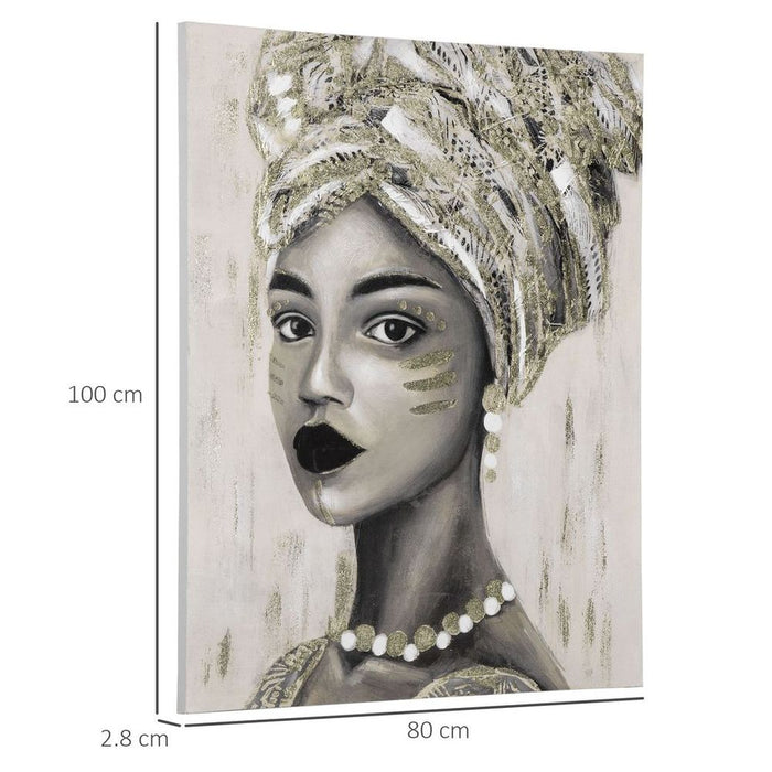 Vibrant African Woman Canvas Painting, 100 x 80cm - Hand-Painted Wall Art for a Glamorous Home