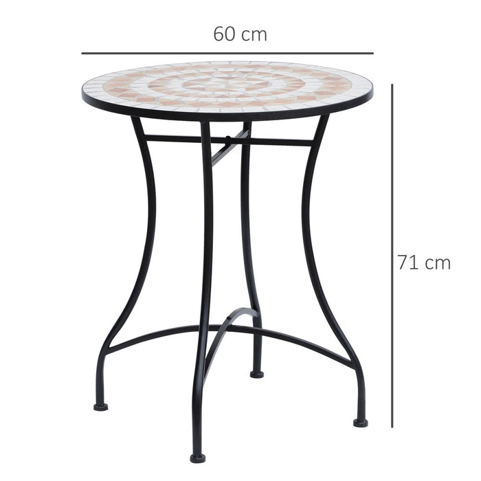 Outsunny Mosaic Table, ?60x71H cm-Black/Orange/White