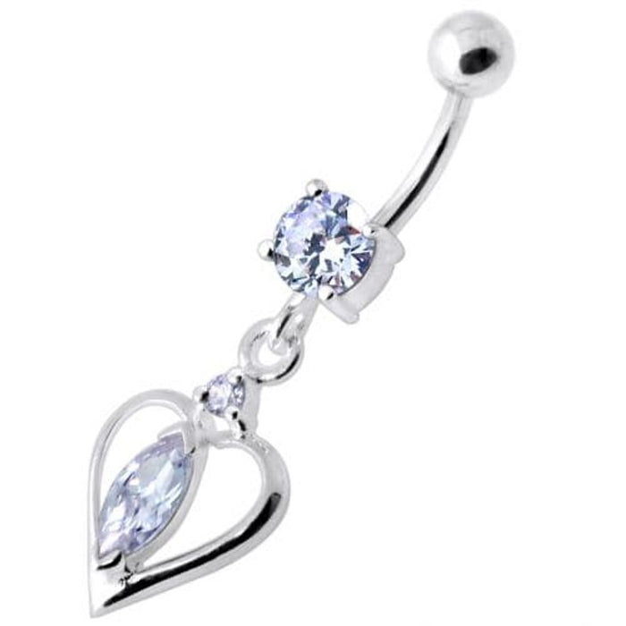 Center Jeweled Heart Silver Navel Ring