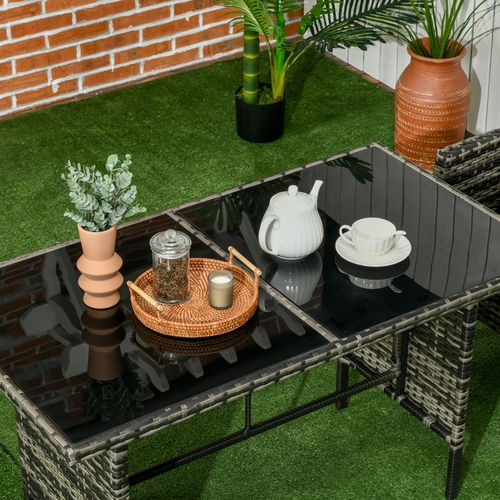 Outsunny Rattan Garden Furniture Sofa Set, 2 Armchairs 2 Footstools Table Grey