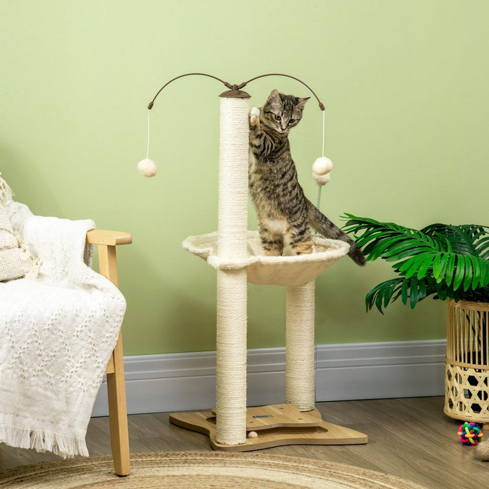 PawHut Cat Tree for Indoor Cats, Cat Scratching Post with Bed, Toy Ball - Beige