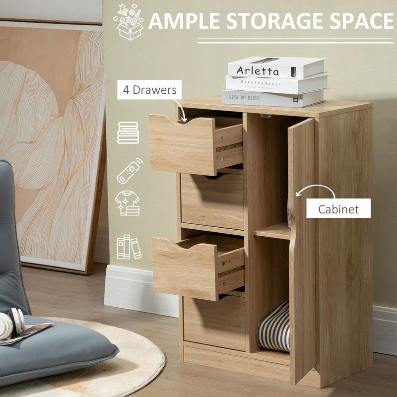 HOMCOM Bathroom Cabinet - 4 Drawers & Door Cupboard - Natural