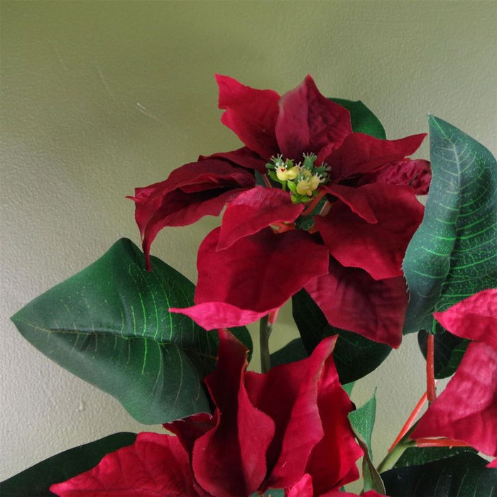 Premium Faux Poinsettia: Realistic Grey Pot