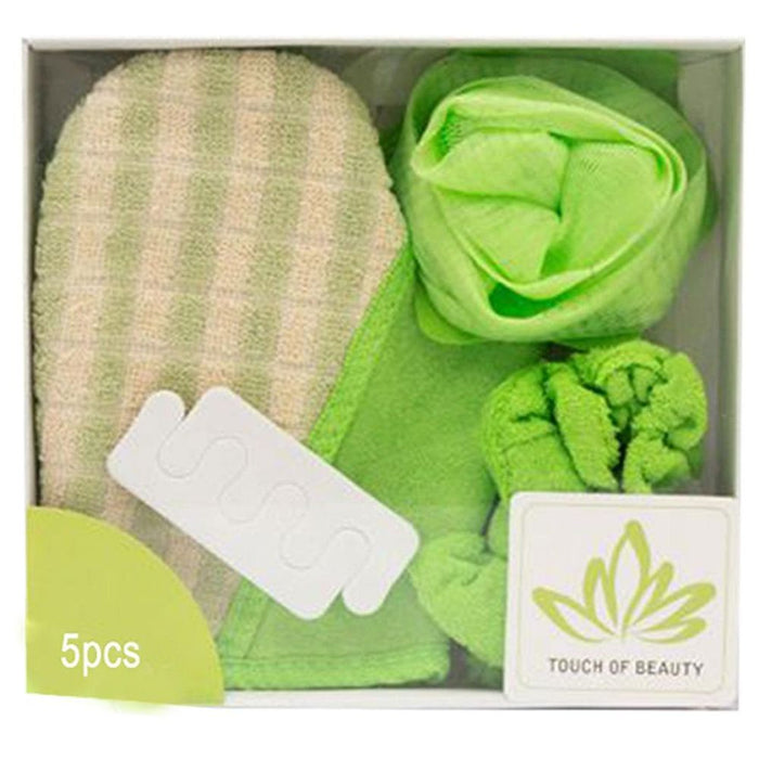 Bath Shower Set: Body Puff, Hand Sponge, Headband, Toe Separators - High Quality & Ideal Gift!