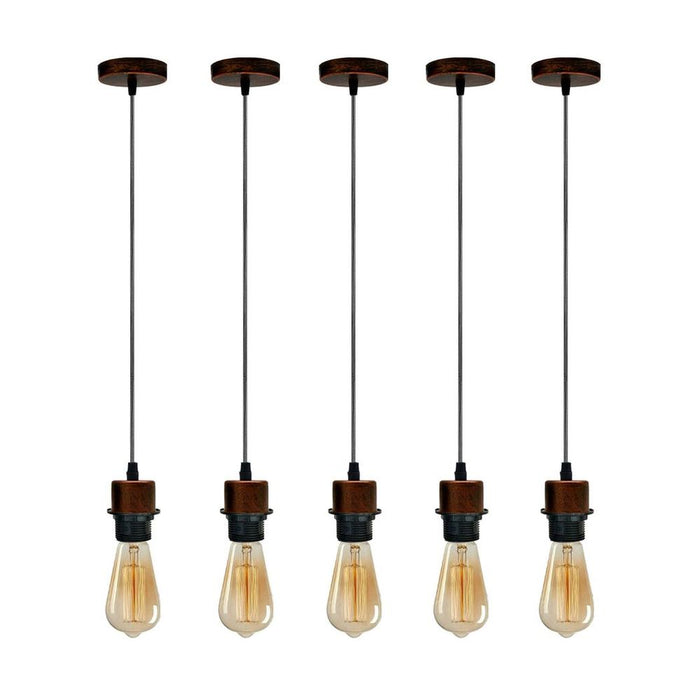 5 Pack Industrial Rustic Red Pendant Light, Lampshade Addable E27 Lamp Holder Light, E27 UK Holder Set With PVC Cable.